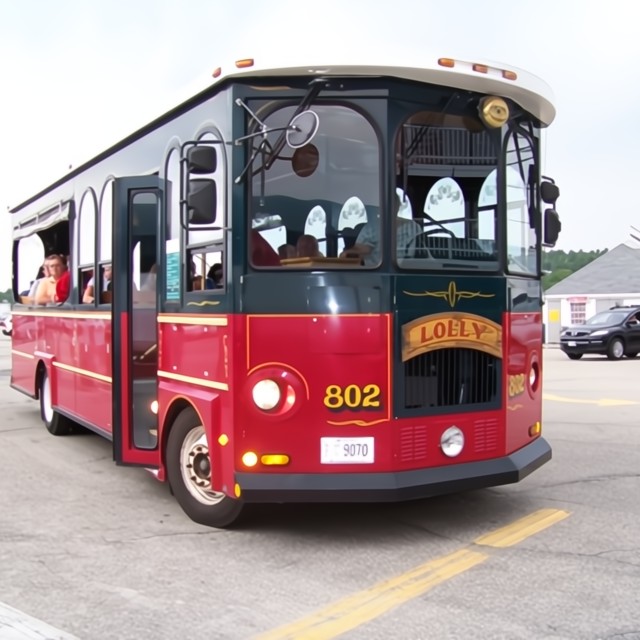 A red Ogunquit trolley