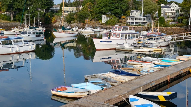 Sailboats sitting in Perkins Cove.