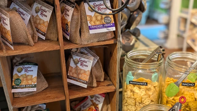 A display showing Spoiled Rotten's Cracker Smack.